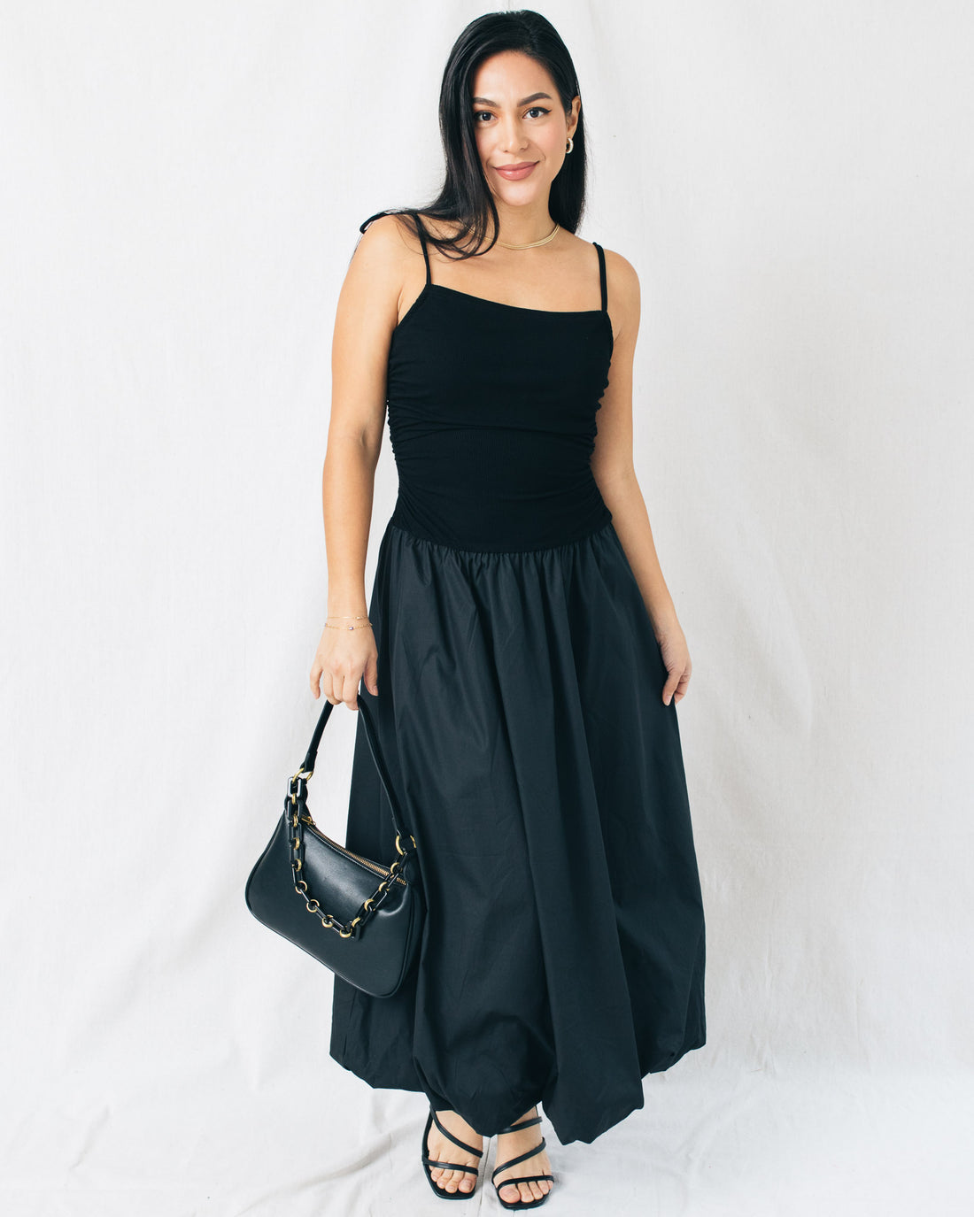 Valentina Mix Media Drop Waist Bubble Midi Dress