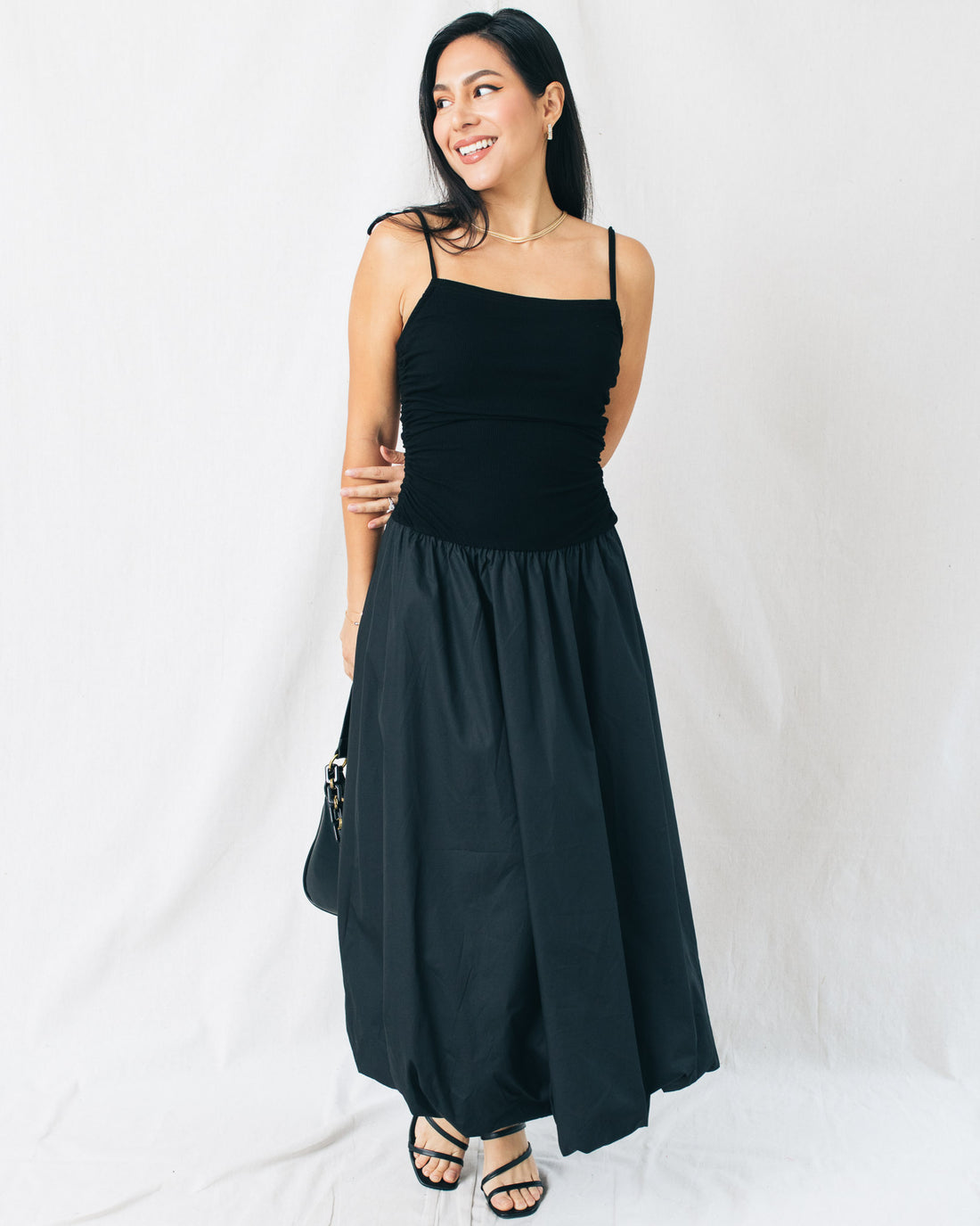 Valentina Mix Media Drop Waist Bubble Midi Dress