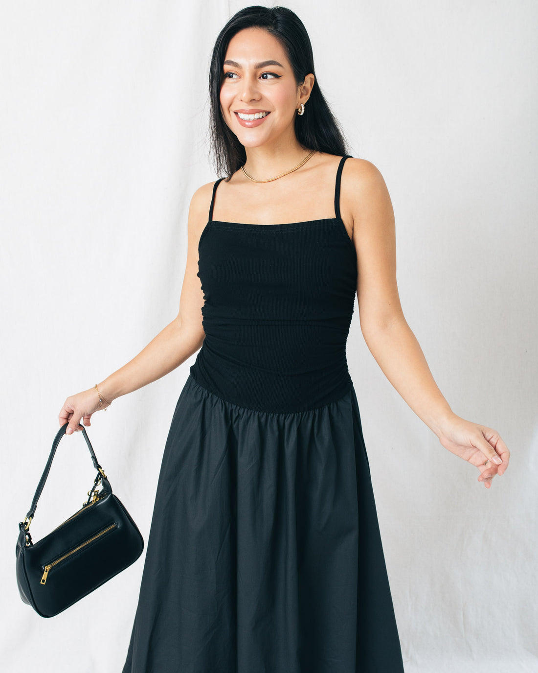 Valentina Mix Media Drop Waist Bubble Midi Dress