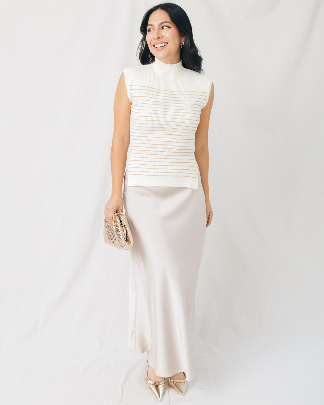 Melanie Stripe Mock Neck Sleeveless Sweater