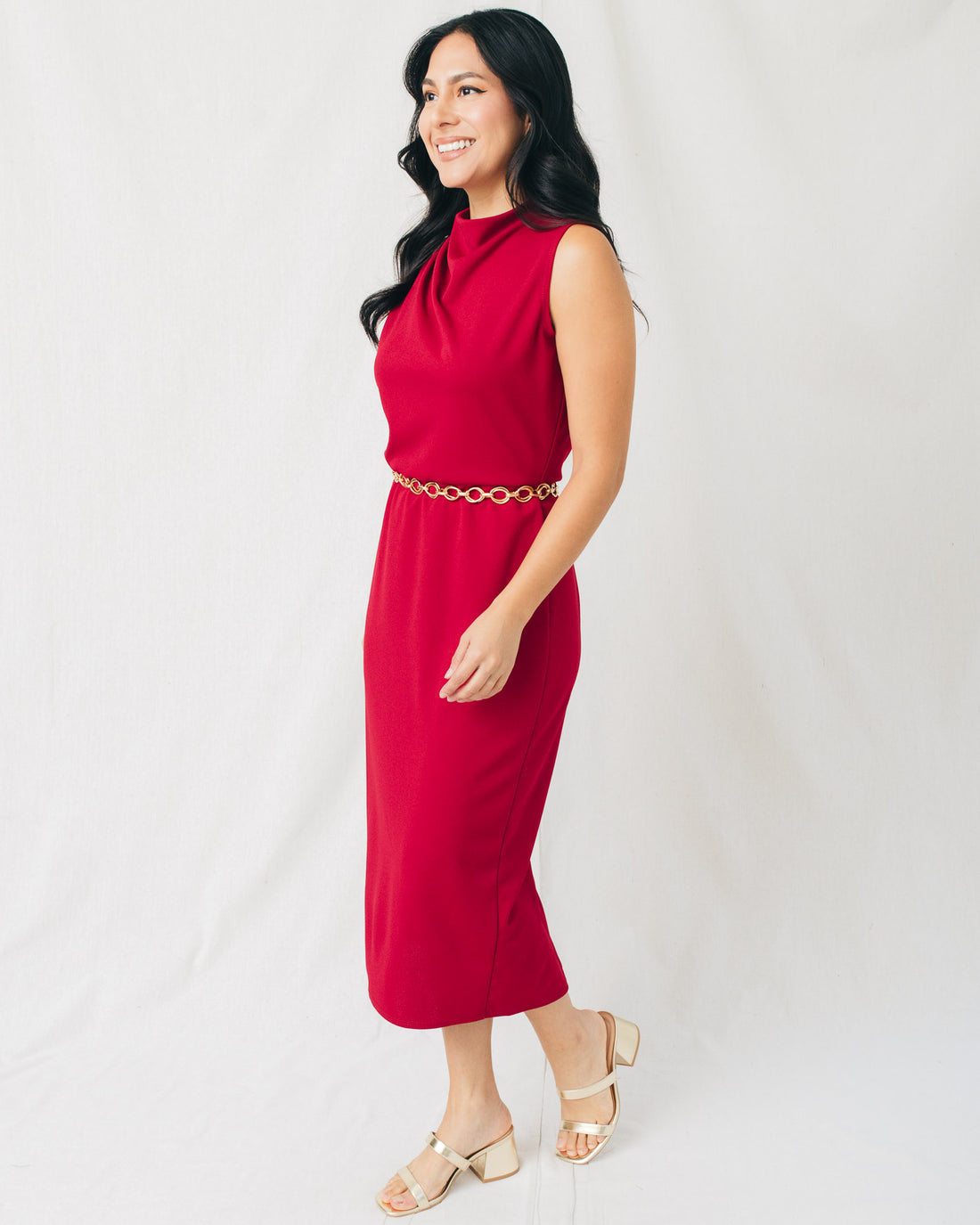 Diana Solid Mock Neck Back Slit Midi Dress