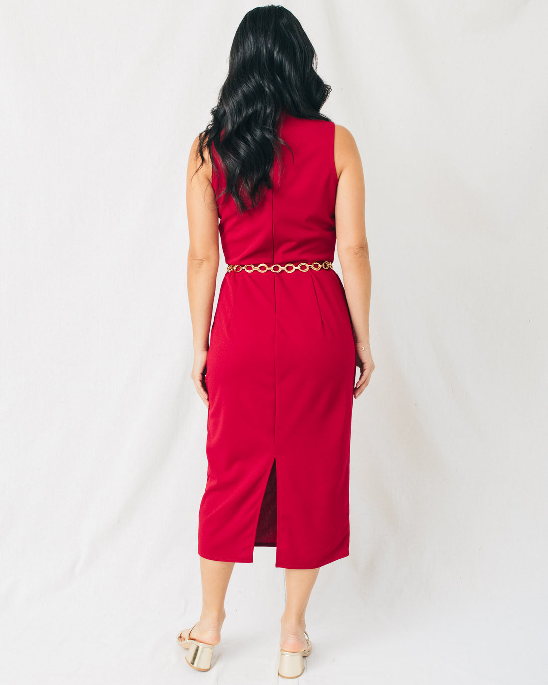 Diana Solid Mock Neck Back Slit Midi Dress