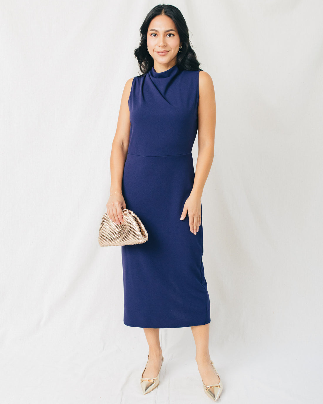Diana Solid Mock Neck Back Slit Midi Dress