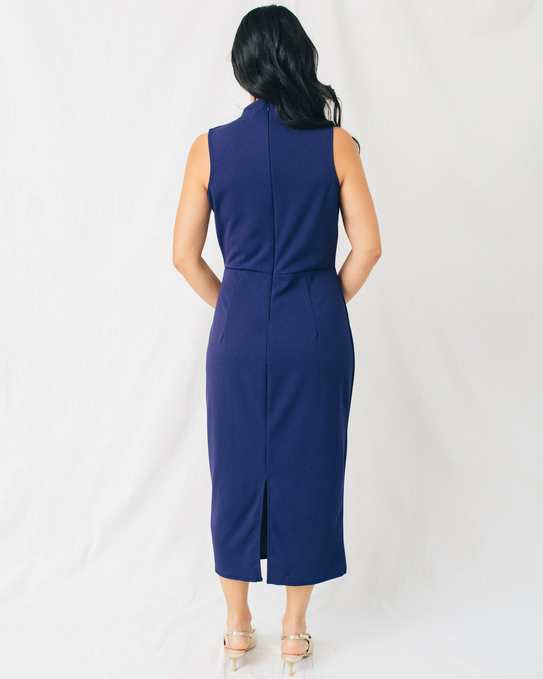 Diana Solid Mock Neck Back Slit Midi Dress