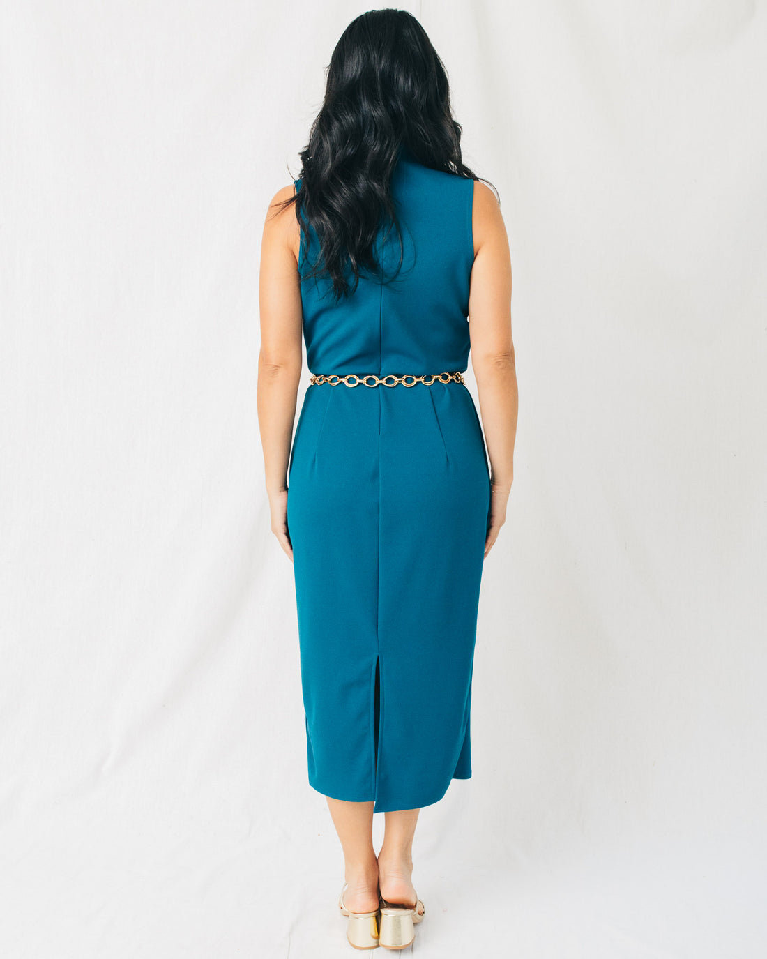Diana Solid Mock Neck Back Slit Midi Dress