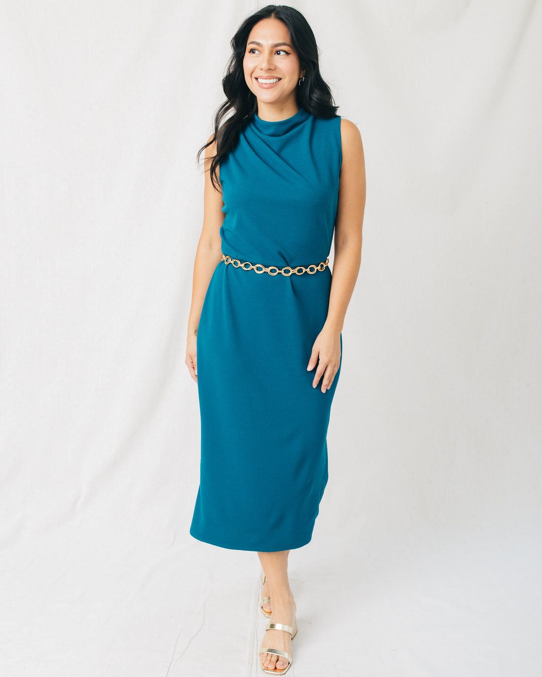 Diana Solid Mock Neck Back Slit Midi Dress