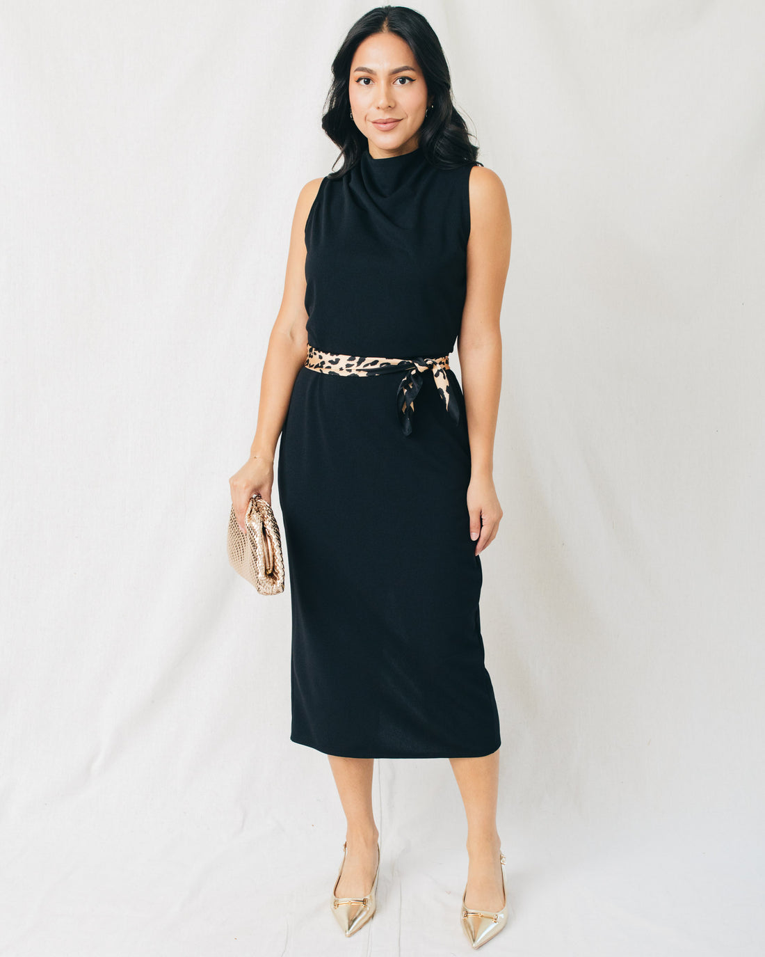 Diana Solid Mock Neck Back Slit Midi Dress