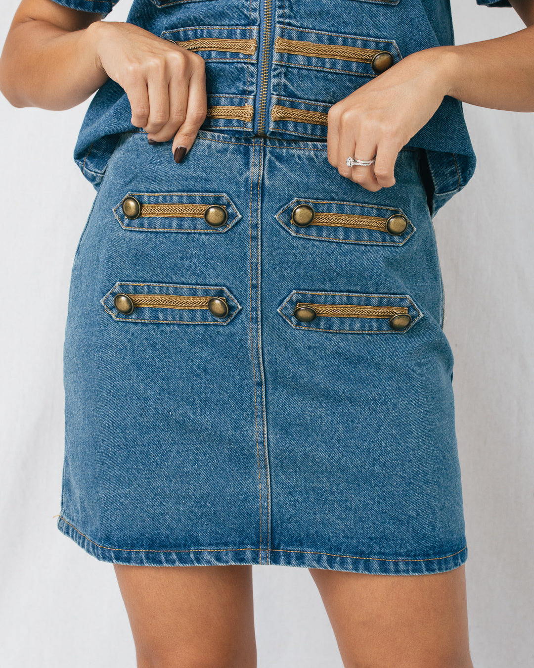 Liberty Gold Tone Button Trim Mini Skirt