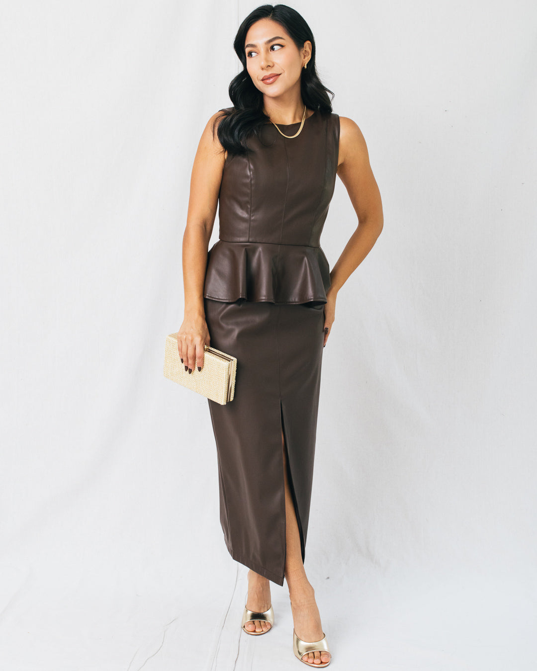 Mavis Faux Leather Peplum Top