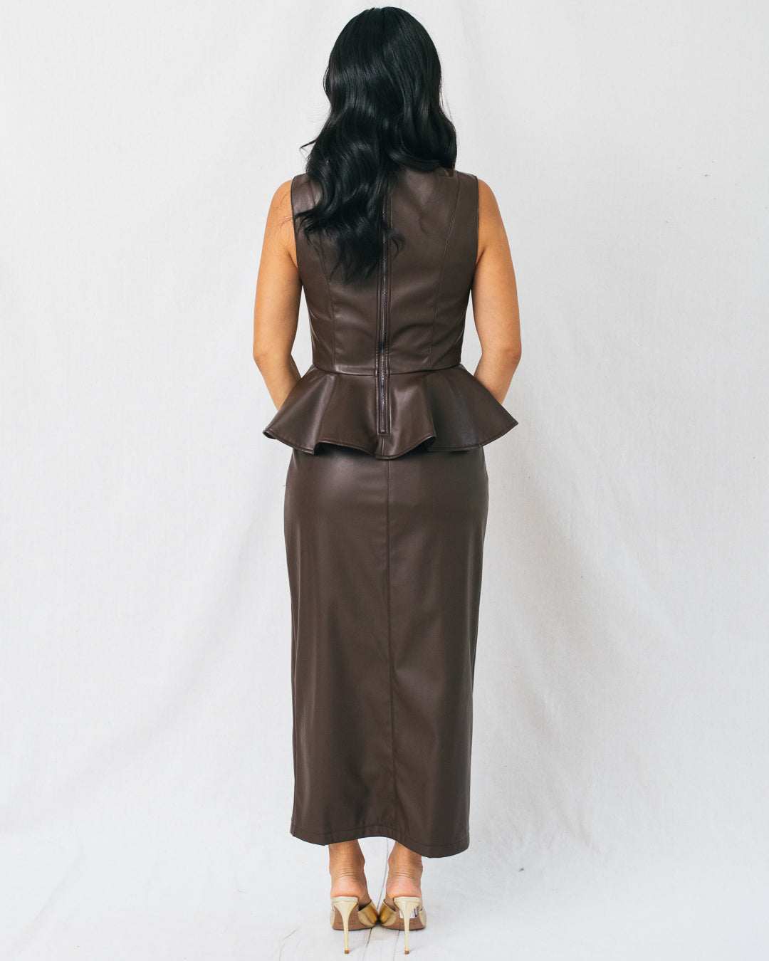 Mavis Faux Leather Peplum Top