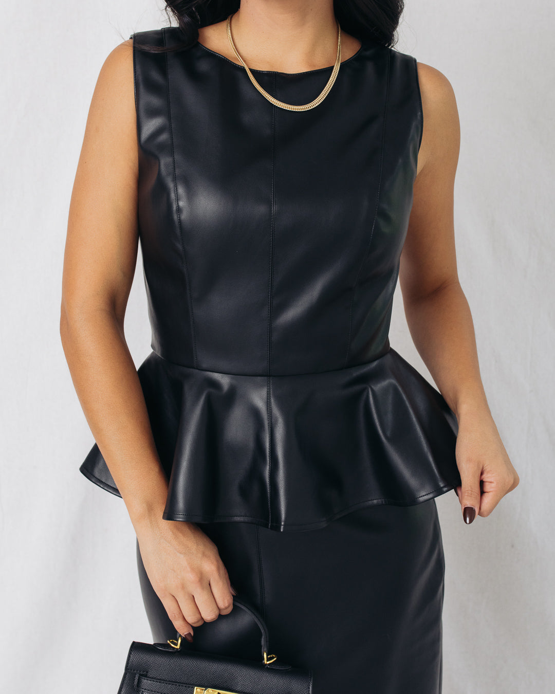 Mavis Faux Leather Peplum Top