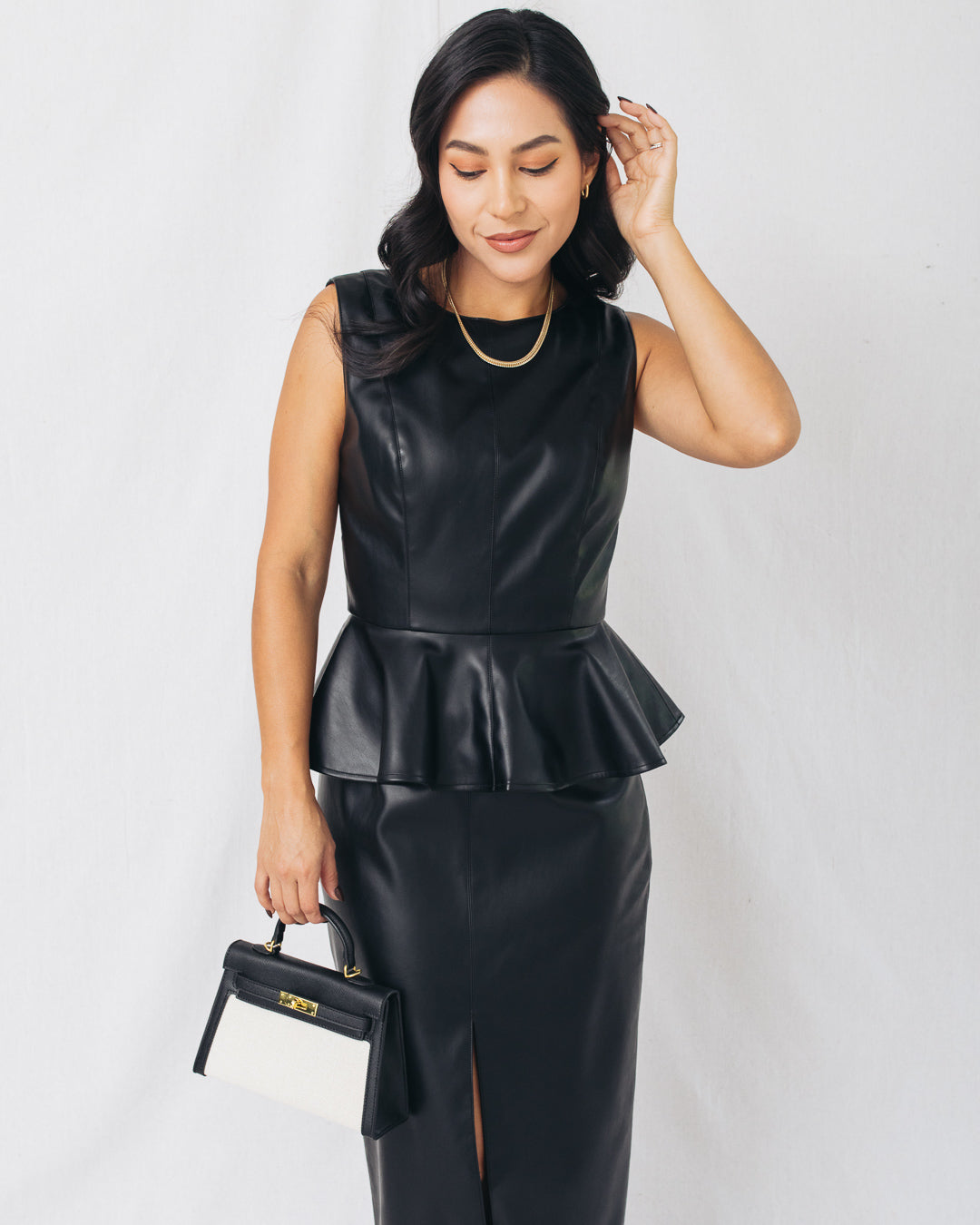 Mavis Faux Leather Peplum Top