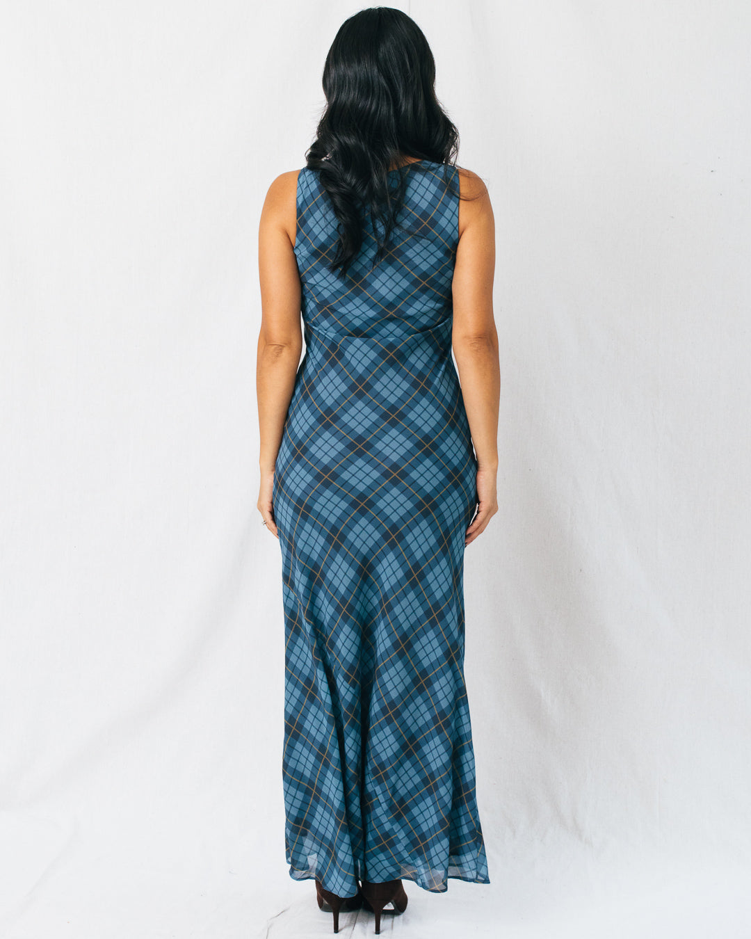 Carole Plaid Pattern Mesh Maxi Dress
