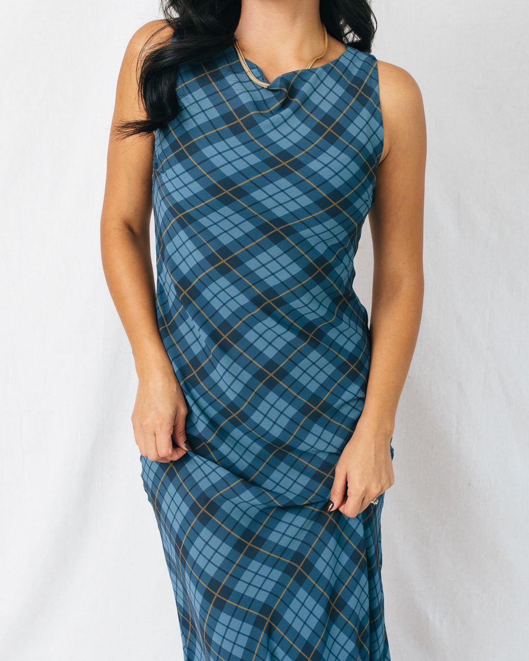 Carole Plaid Pattern Mesh Maxi Dress