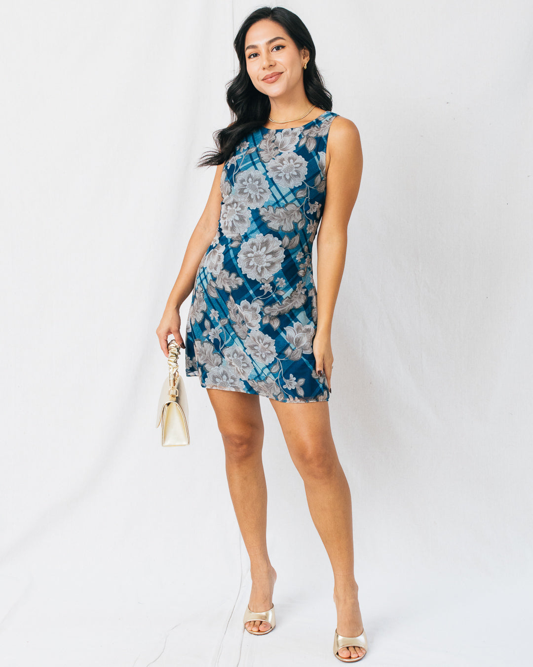 Midnight Floral Print Mesh Mini Dress