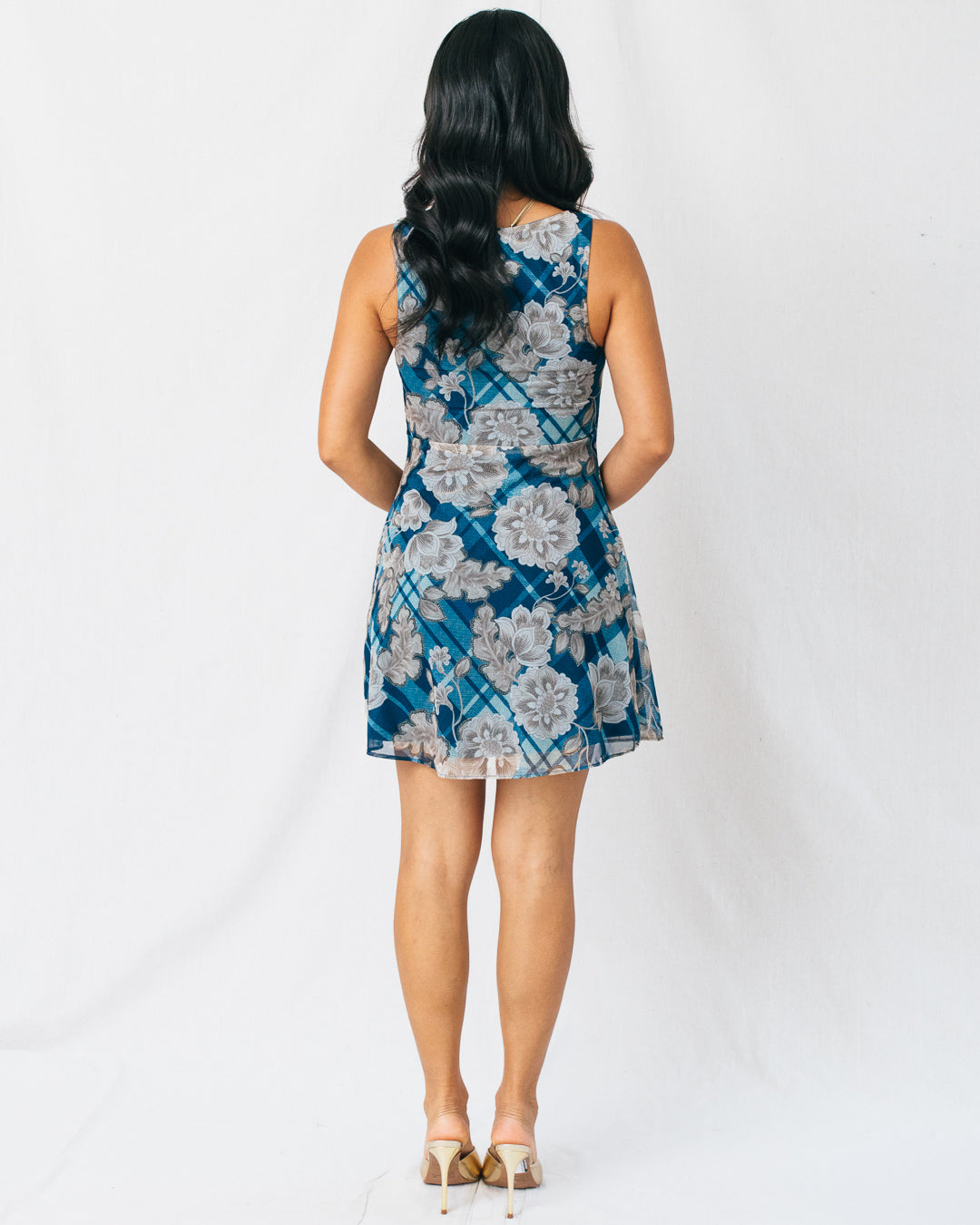 Midnight Floral Print Mesh Mini Dress