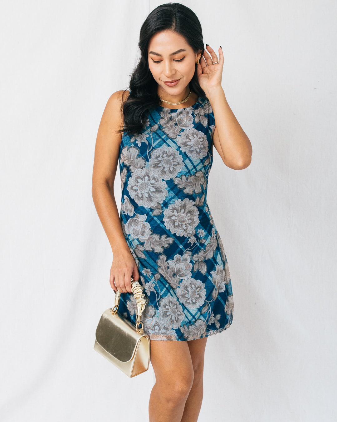 Midnight Floral Print Mesh Mini Dress