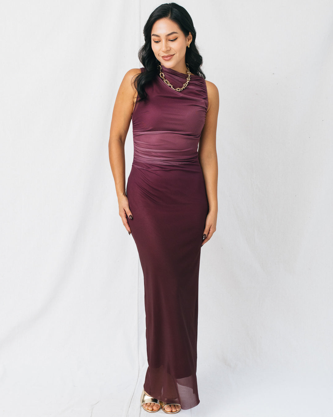 Salma Boat Neck Ruched Ombre Maxi Dress