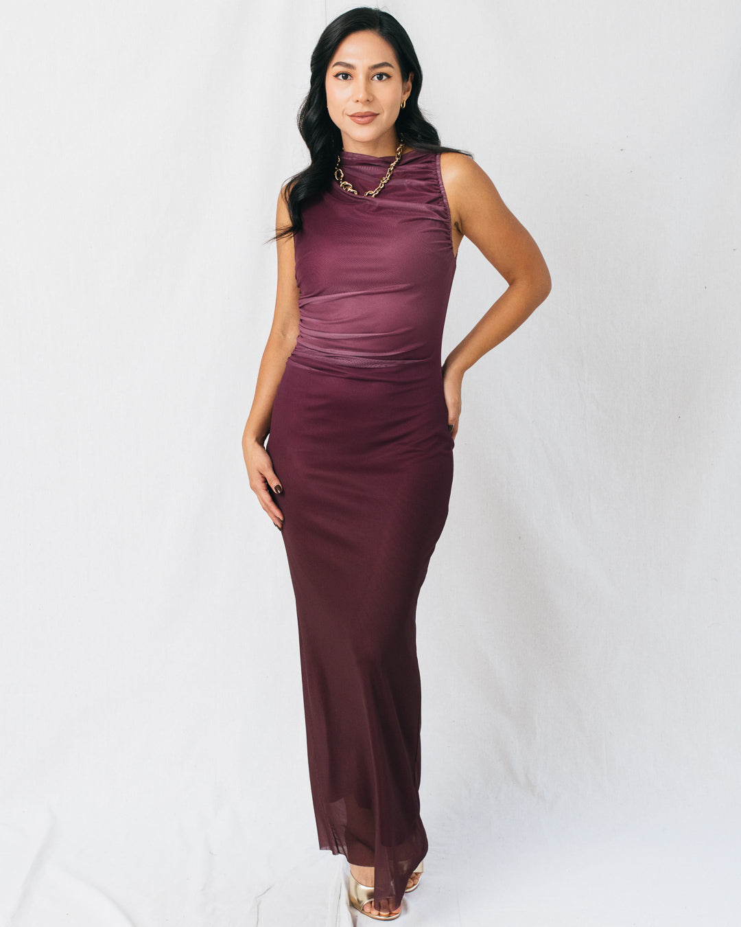 Salma Boat Neck Ruched Ombre Maxi Dress