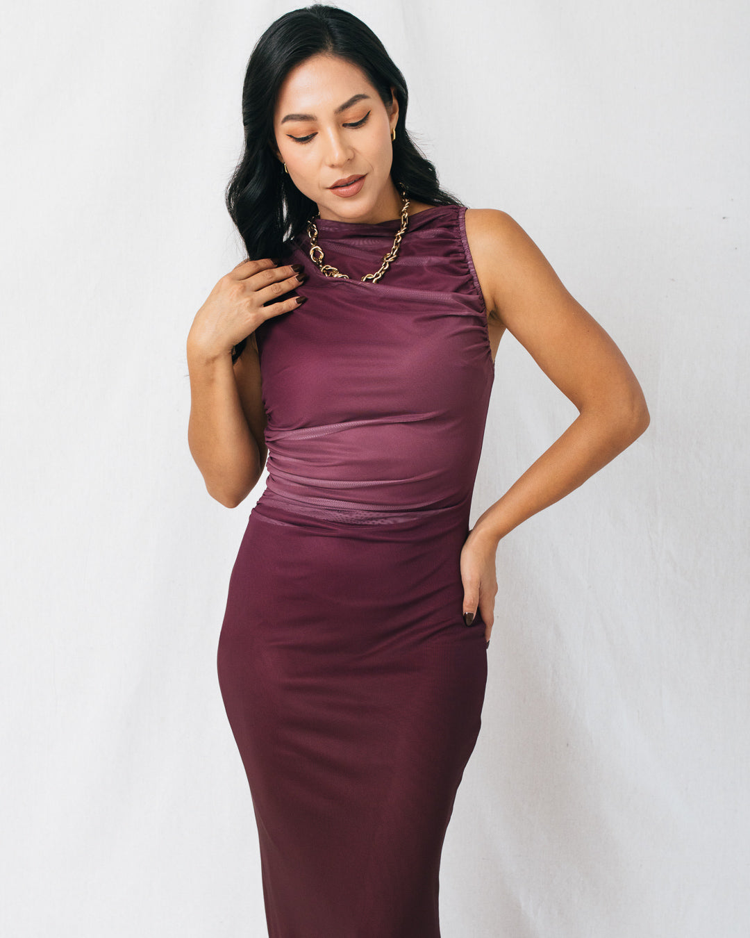 Salma Boat Neck Ruched Ombre Maxi Dress
