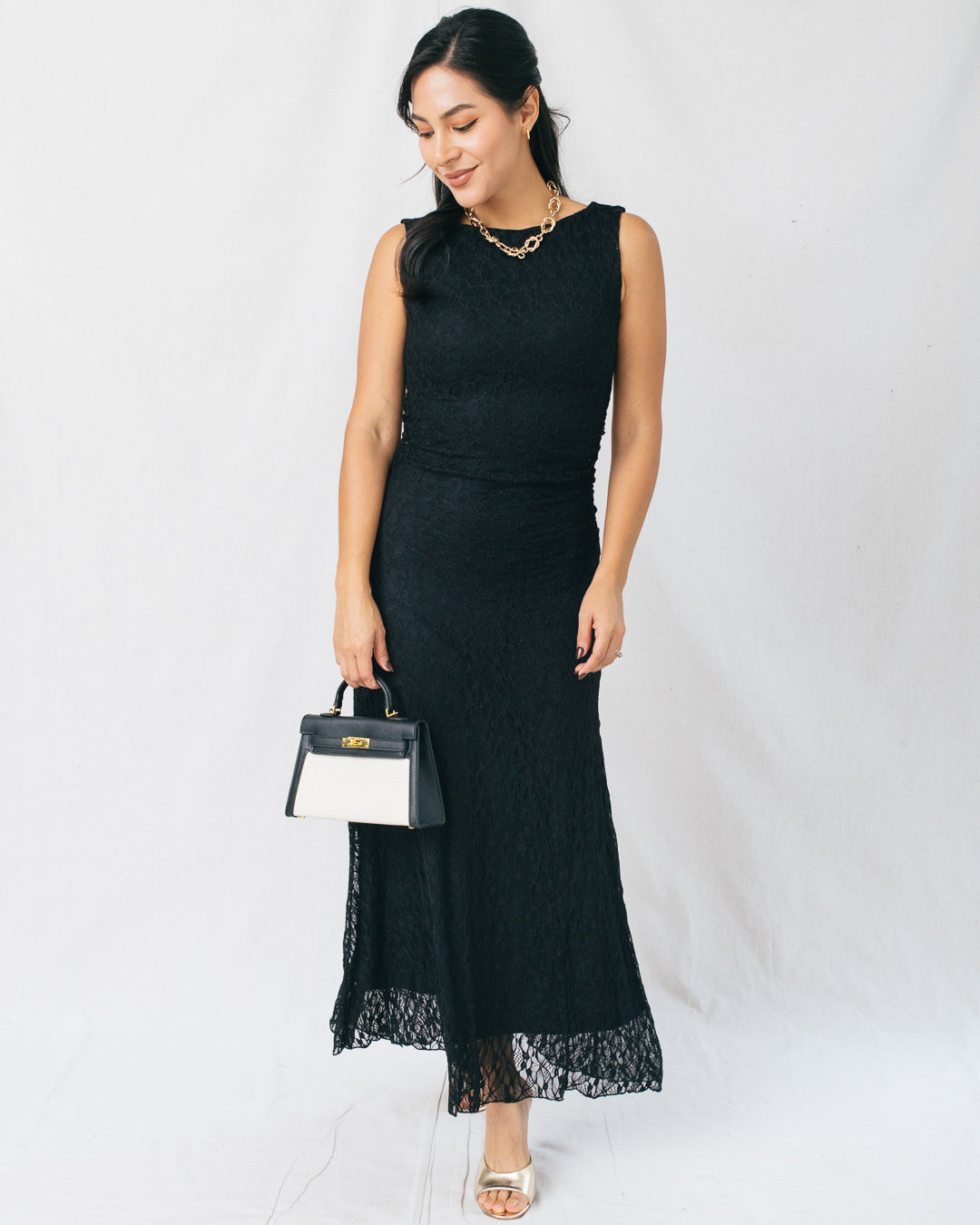Yesenia Lace Ruched Detail Midi Dress
