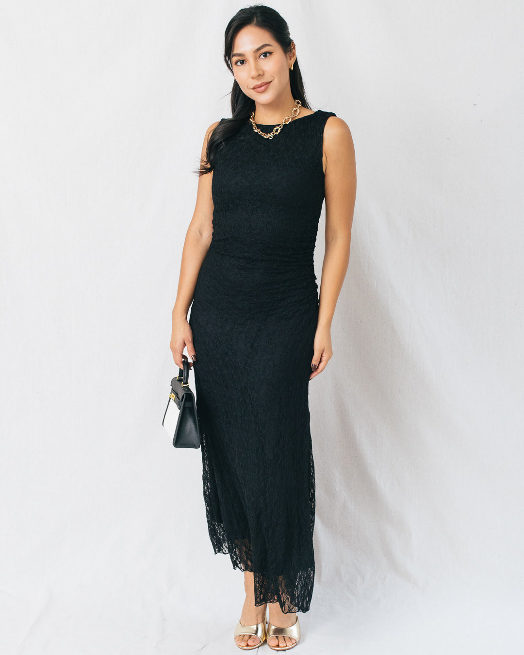 Yesenia Lace Ruched Detail Midi Dress
