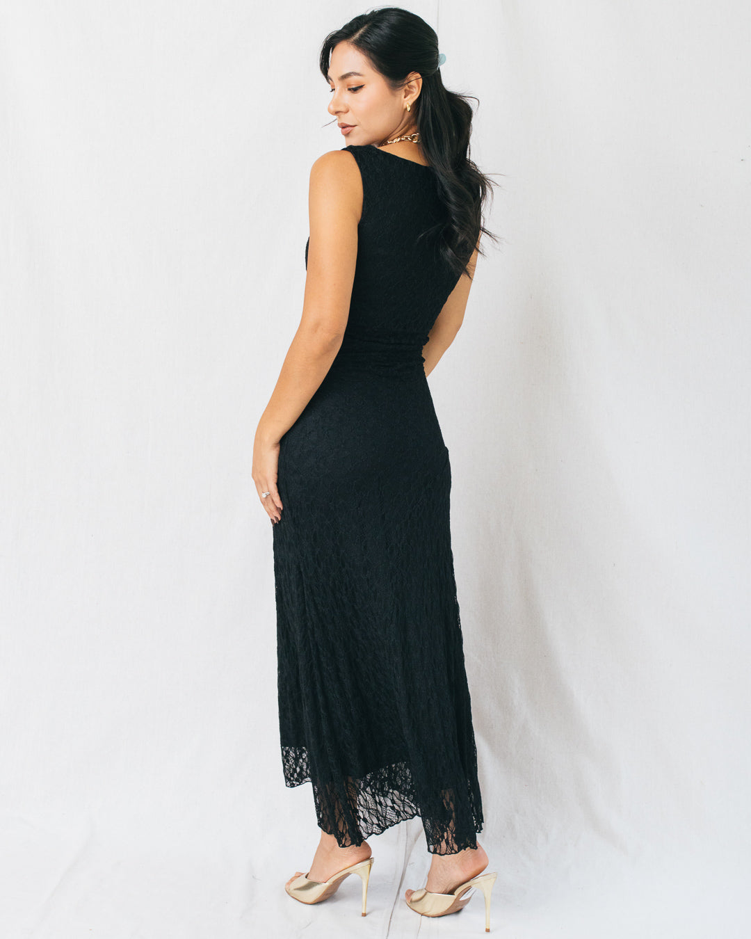 Yesenia Lace Ruched Detail Midi Dress