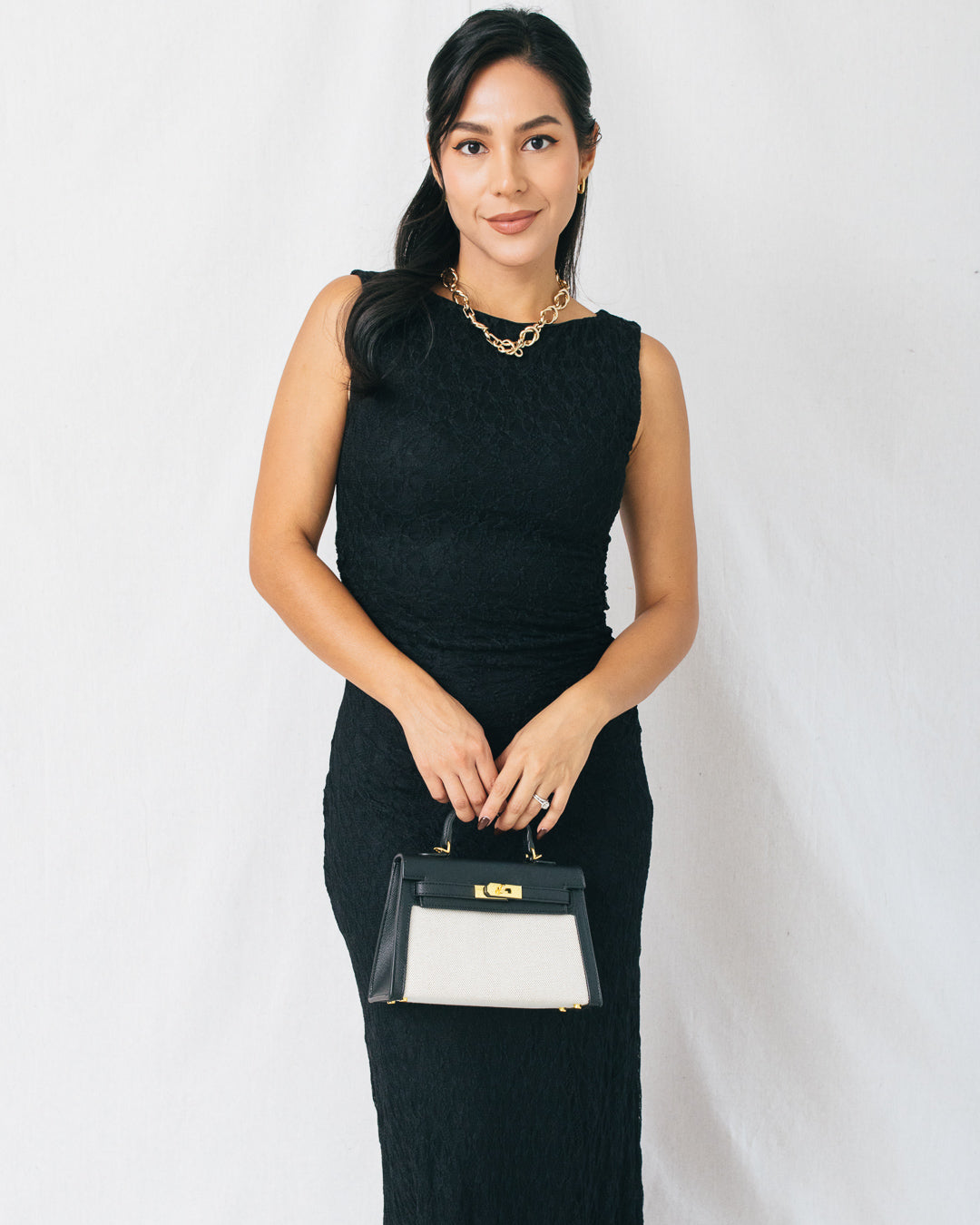 Yesenia Lace Ruched Detail Midi Dress
