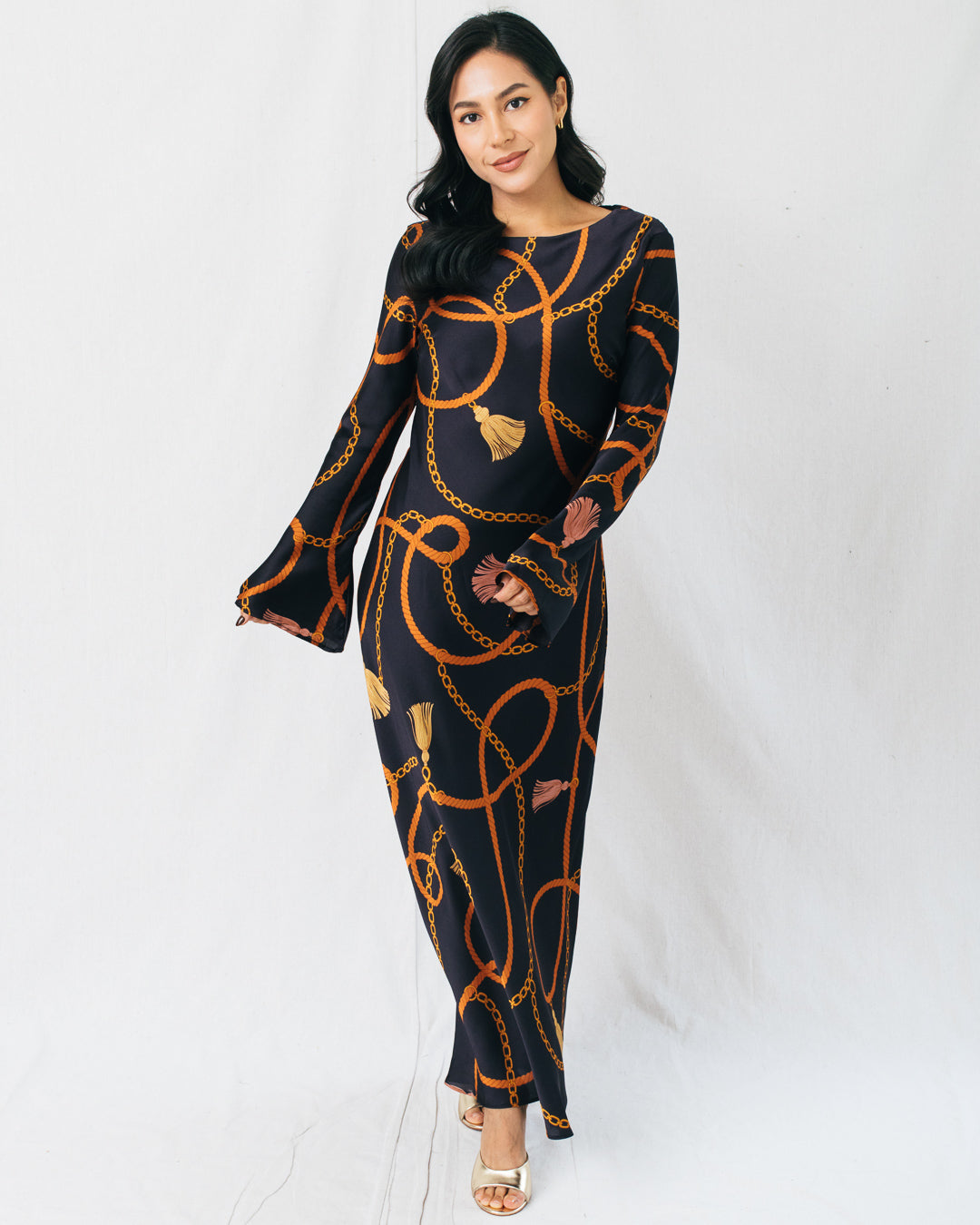 Oriana Satin Bell Sleeve Maxi Dress