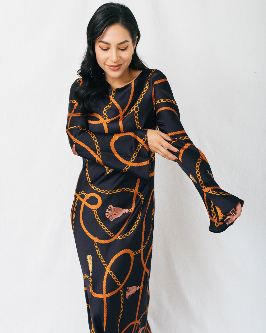 Oriana Satin Bell Sleeve Maxi Dress