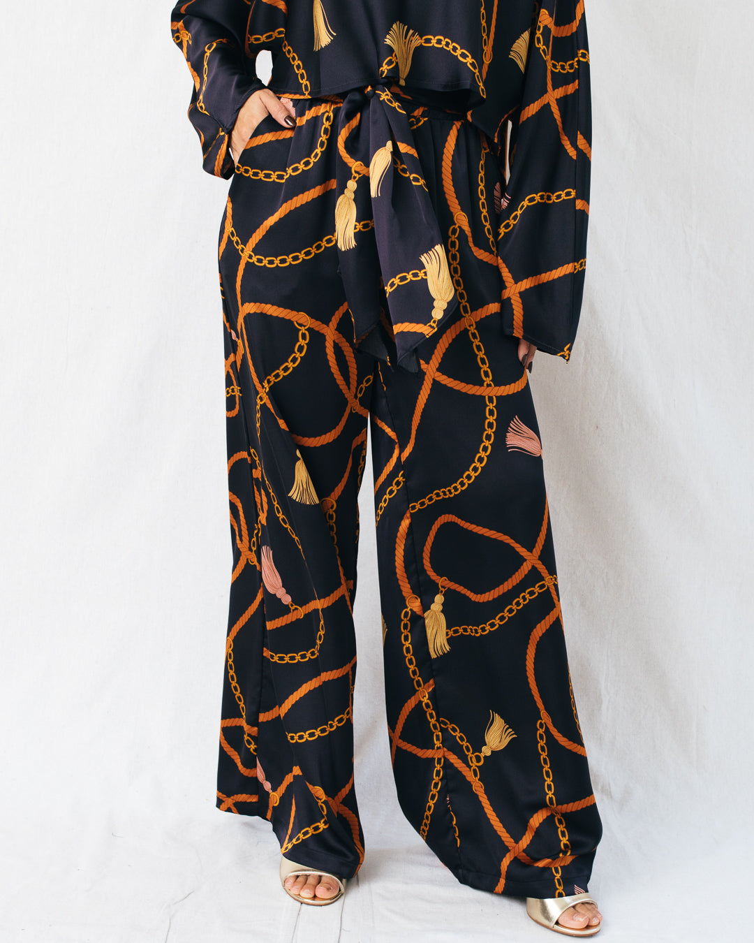Nadia Satin High Waisted Wide Leg Pants