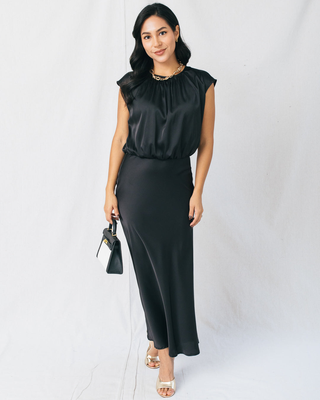 Susy Short Sleeve Cinched Waist Maxi Dress