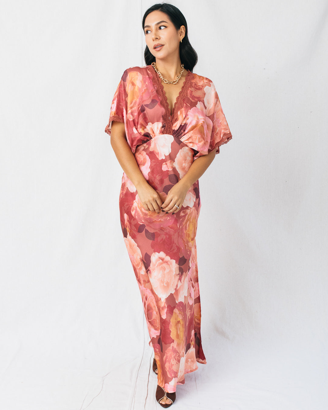 Ever After Floral Lace Trim Blouson Maxi Dress