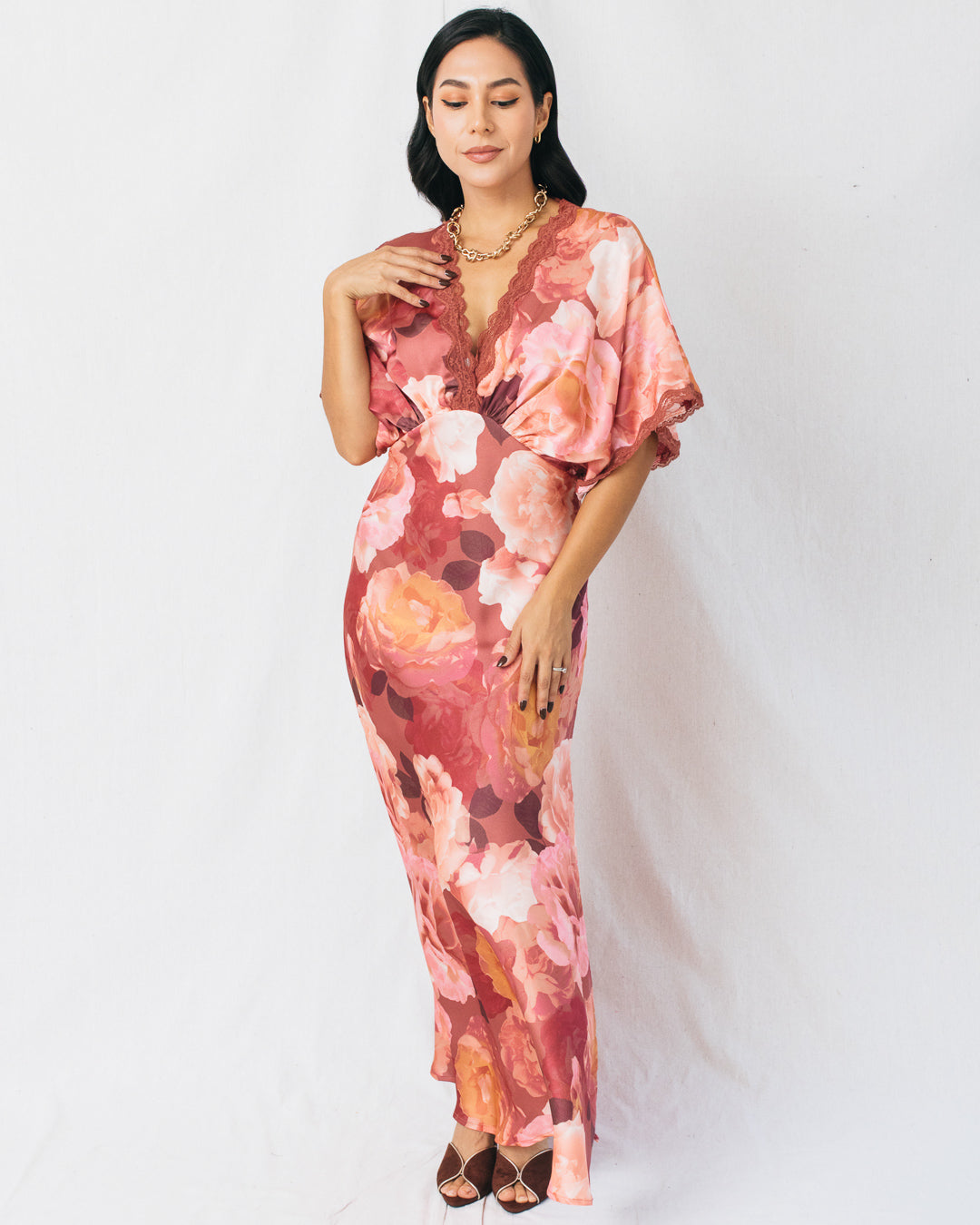 Ever After Floral Lace Trim Blouson Maxi Dress