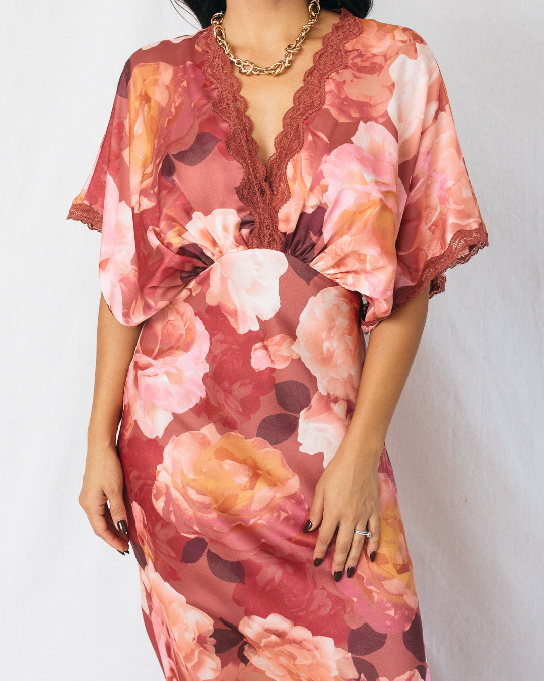 Ever After Floral Lace Trim Blouson Maxi Dress