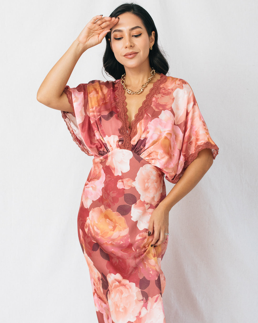 Ever After Floral Lace Trim Blouson Maxi Dress