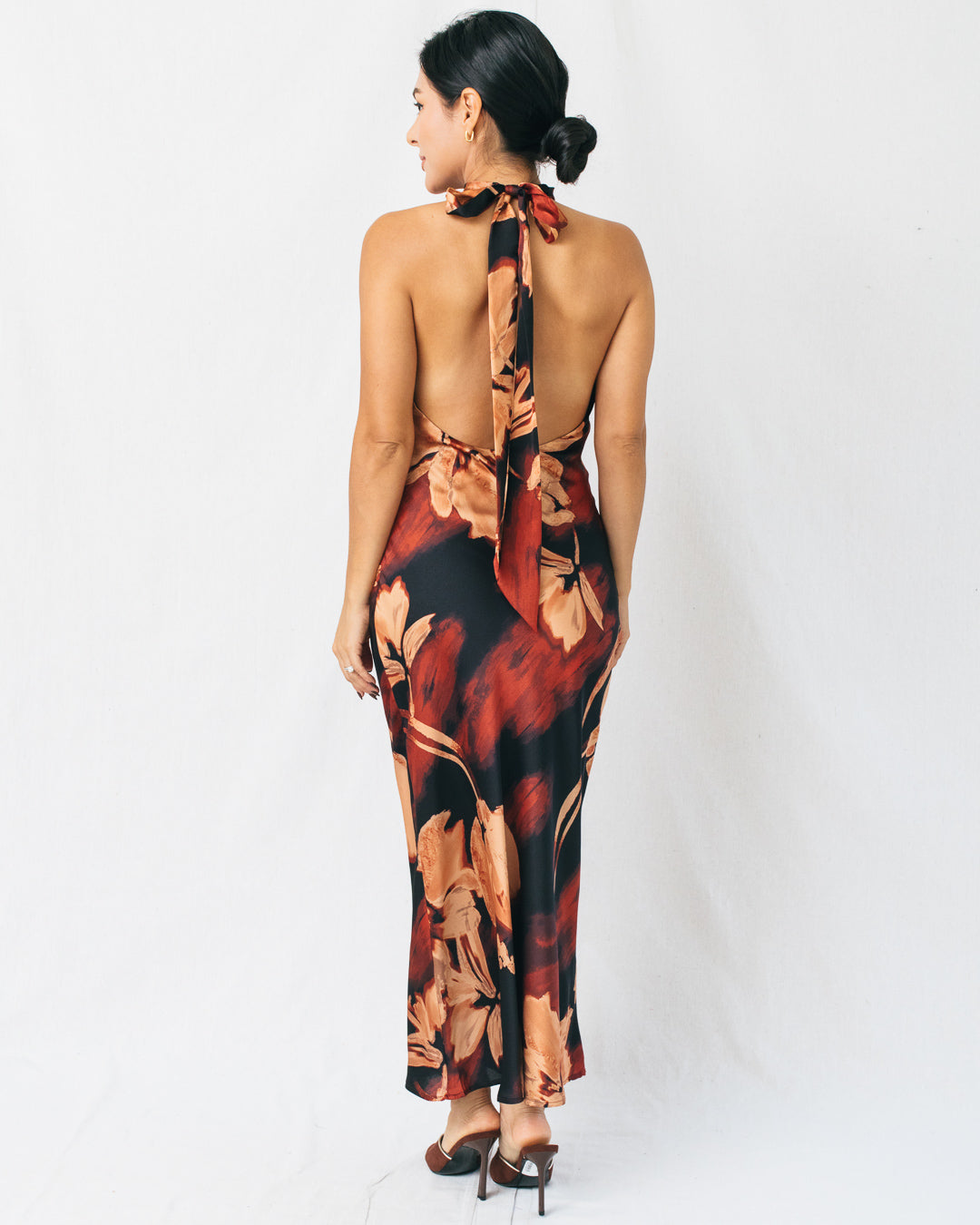 Omaira Floral Halter Open Back Midi Dress