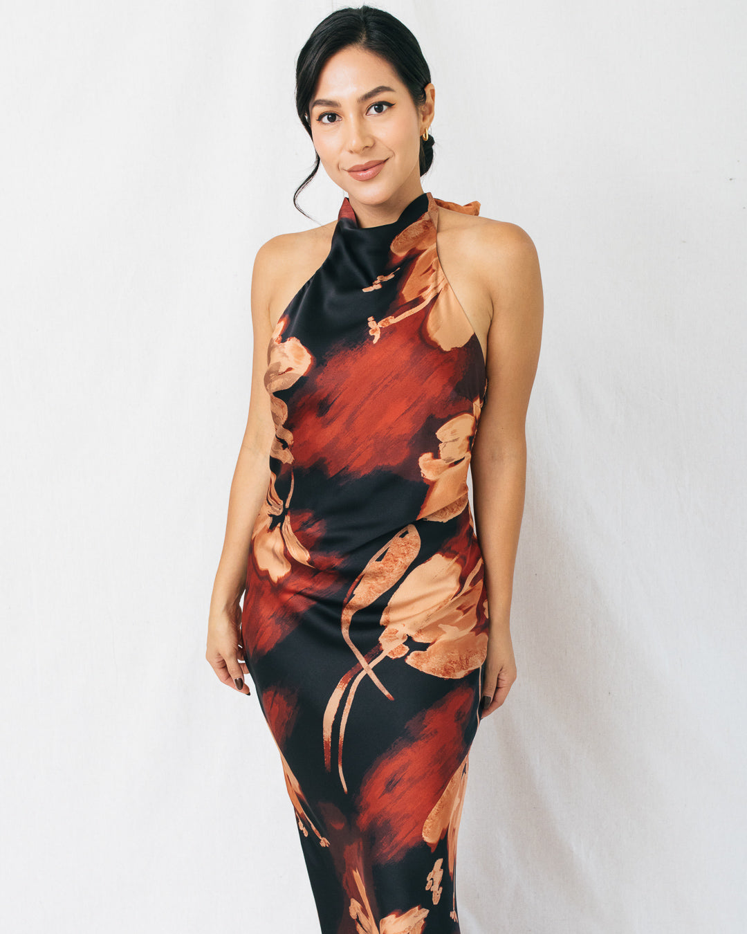 Omaira Floral Halter Open Back Midi Dress