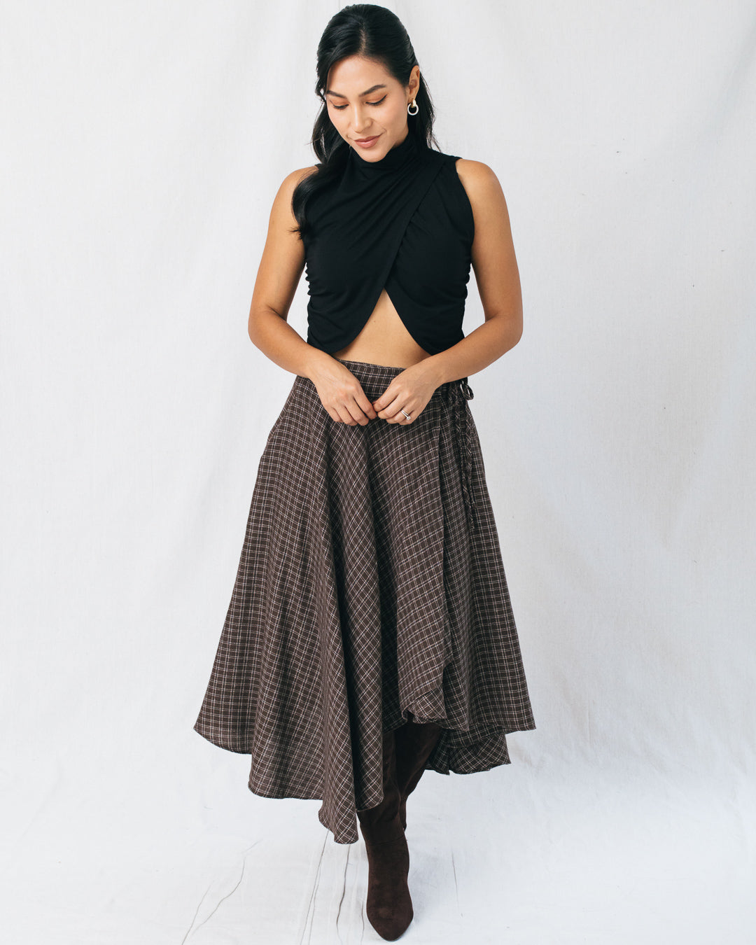Cider Plaid Flannel Wrap Midi Skirt
