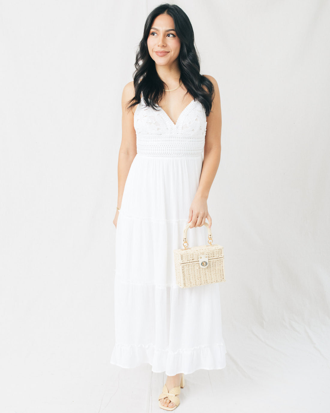 Valery Crochet Top Layered Panel Midi Dress