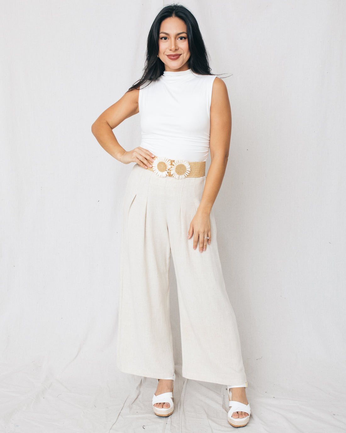 Sonny Pleated Cropped Palazzo Linen Pants