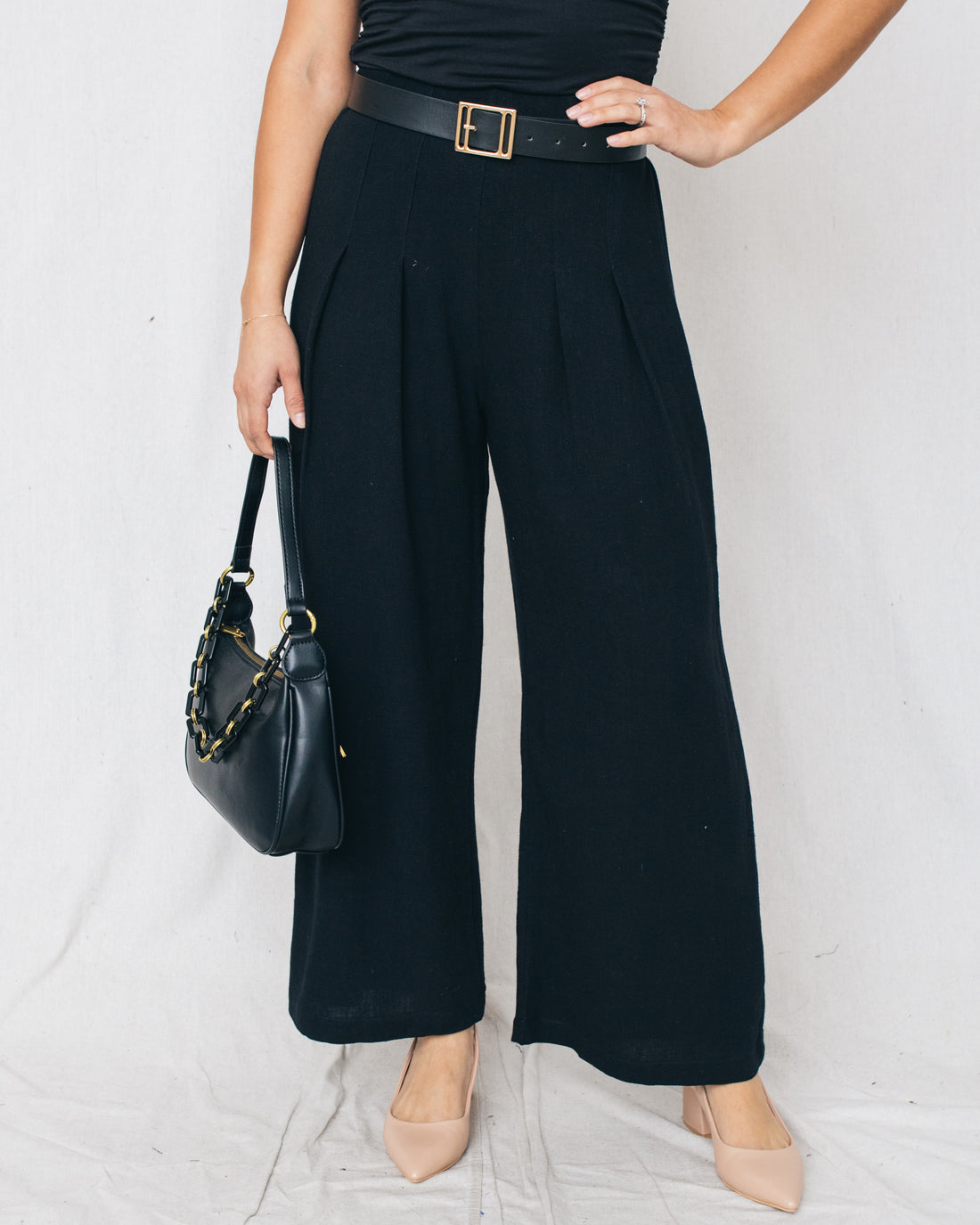 Sonny Pleated Cropped Palazzo Linen Pants