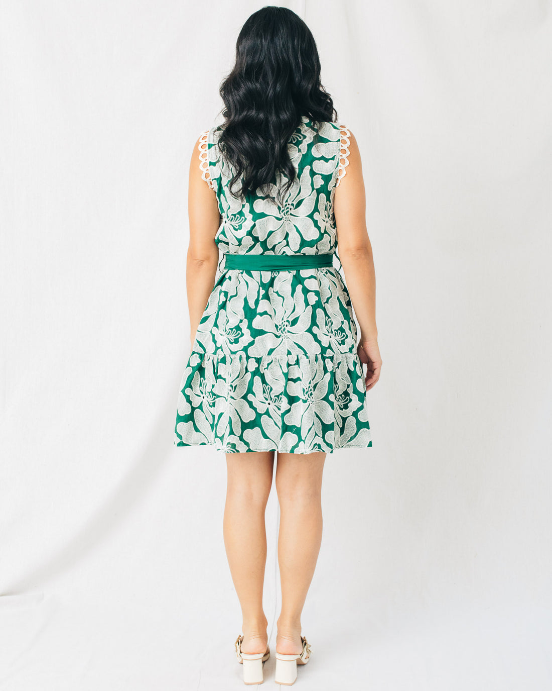 Carrie Scalloped Lace Trim Embroidered Mini Dress