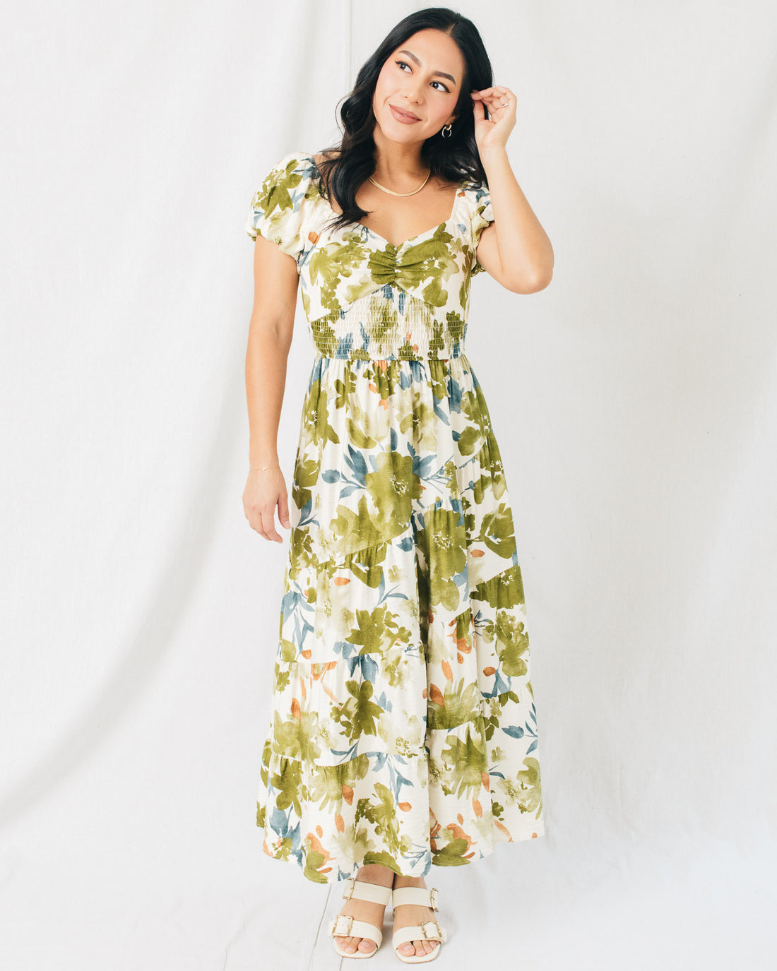 Stacey Smocked Waistband Floral Midi Dress