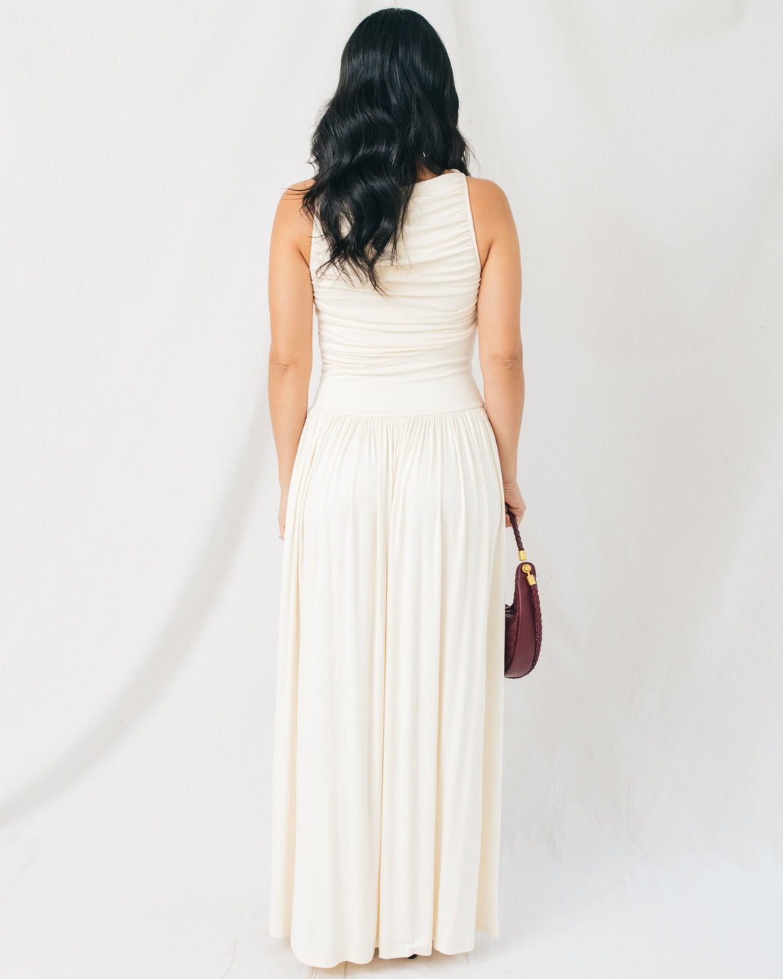 Leni Boat Neck Ruched Maxi Dress