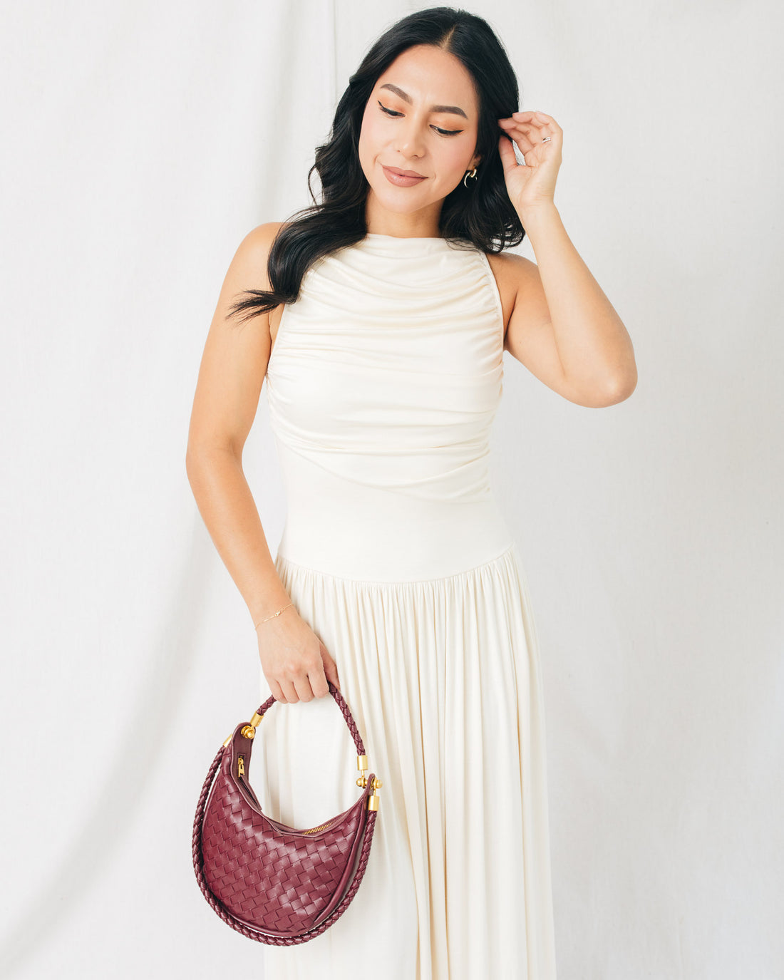 Leni Boat Neck Ruched Maxi Dress