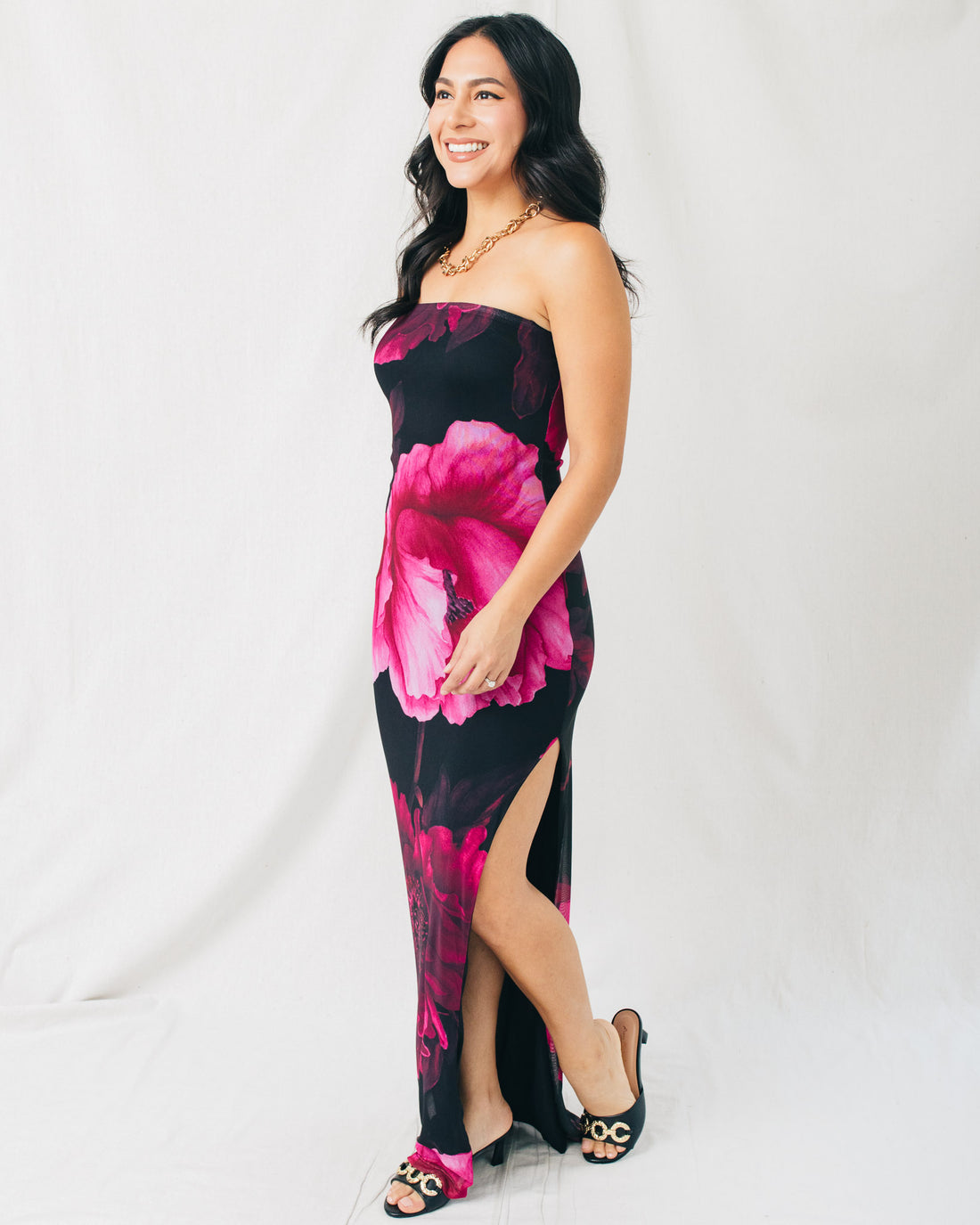 Ines Floral Tube Side Slit Maxi Dress