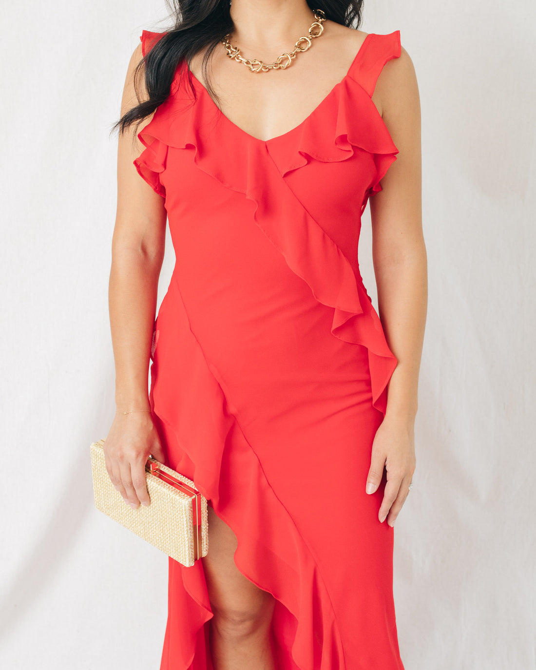 There She Goes Asymmetrical Ruffled Open Back Midi Dress