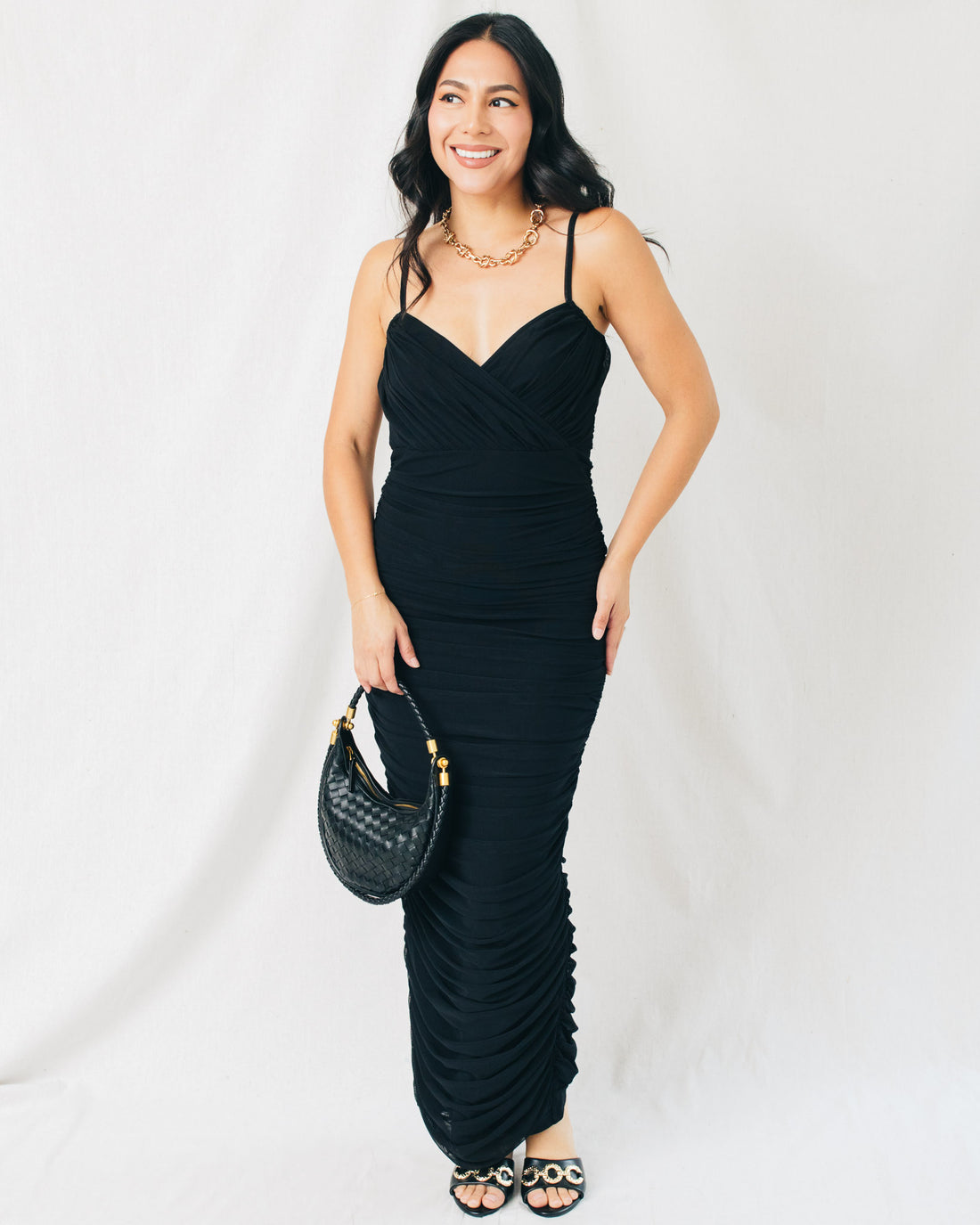 Truthful Mesh Ruched Bodycon Midi Dress