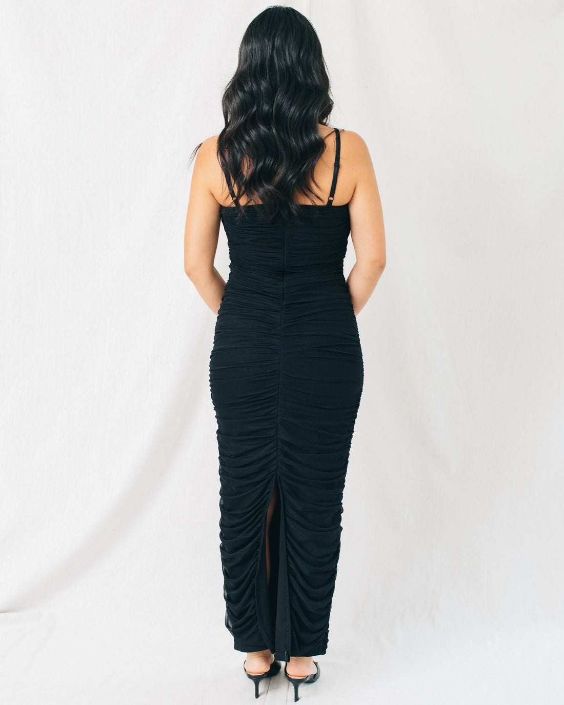 Truthful Mesh Ruched Bodycon Midi Dress